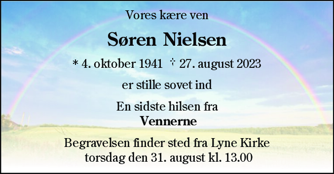 Dødsannonce for Søren Nielsen