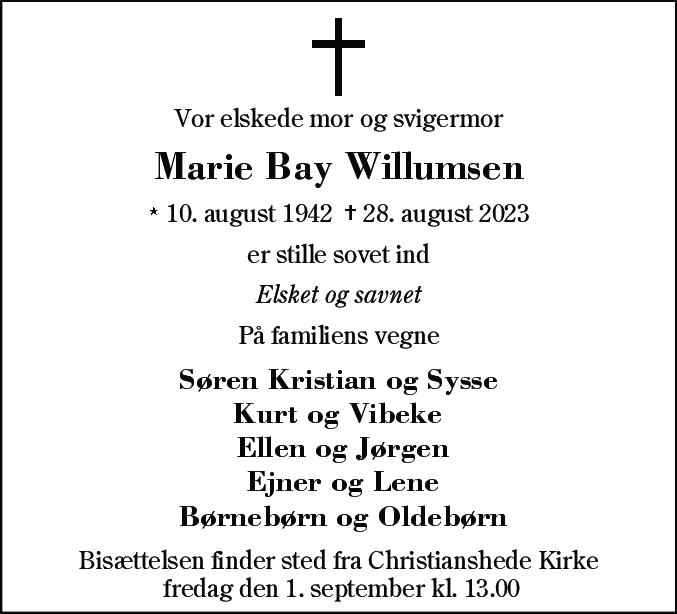 Dødsannonce for Marie Bay Willumsen