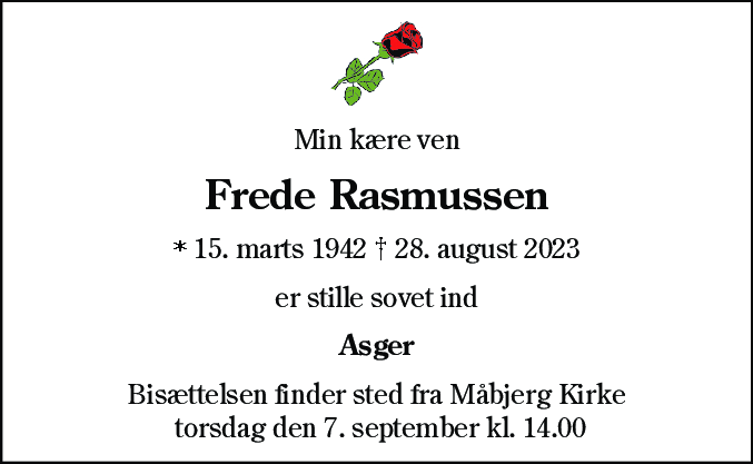 Dødsannonce for Frede Rasmussen
