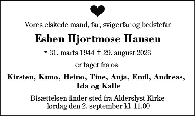 Dødsannonce for Esben Hjortmose Hansen