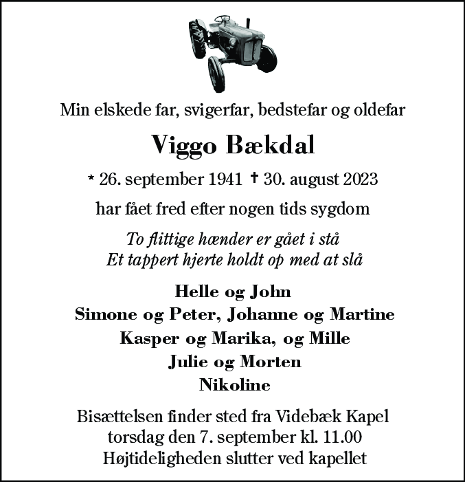 Dødsannonce for Viggo Bækdal