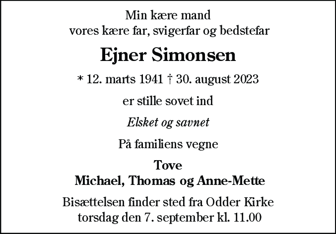 Dødsannonce for Ejner Simonsen