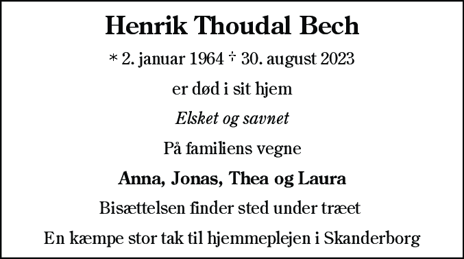 Dødsannonce for Henrik Thoudal Bech