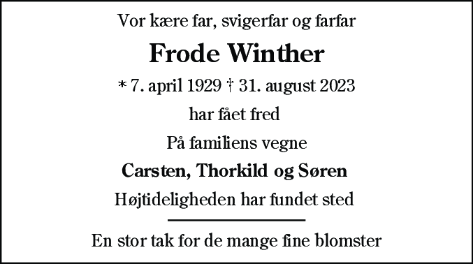 Dødsannonce for Frode Winther