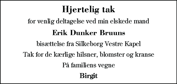 Dødsannonce for Erik Dunker Bruun