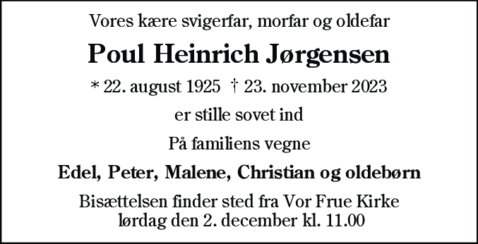 Dødsannonce for Poul Heinrich Jørgensen