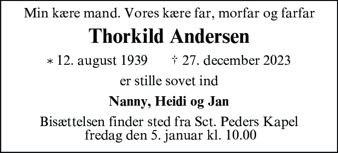 Dødsannonce for Thorkild Christian Andersen