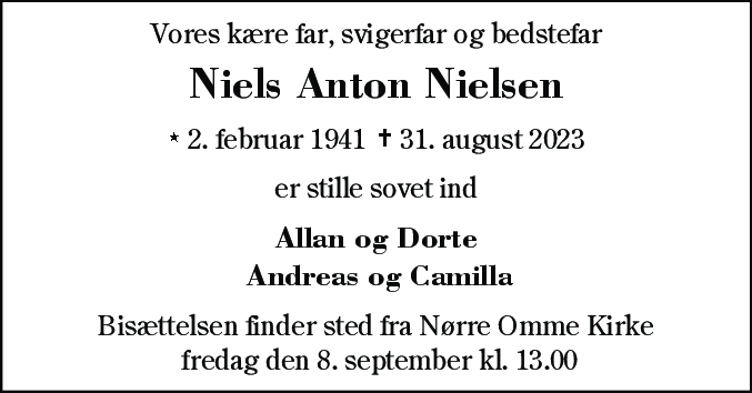 Dødsannonce for Niels Anton Nielsen