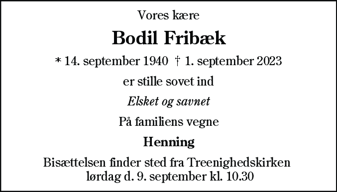 Dødsannonce for Edda Mona Bodil Fribæk