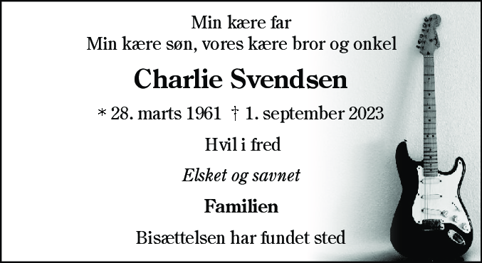 Dødsannonce for Charlie Svendsen
