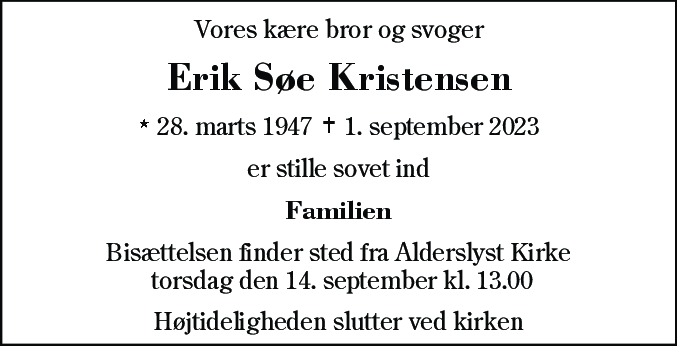 Dødsannonce for Erik Søe Kristensen