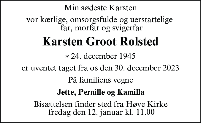 Dødsannonce for Karsten Groot Rolsted