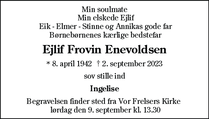 Dødsannonce for Ejlif Frovin Enevoldsen