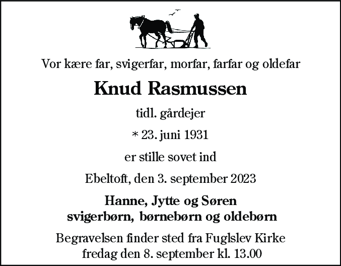 Dødsannonce for Knud Rasmussen