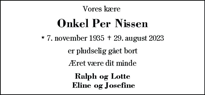 Dødsannonce for Niels Per Nissen