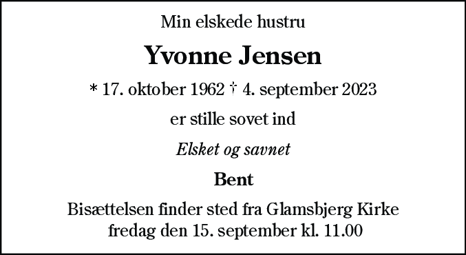 Dødsannonce for Yvonne Jensen