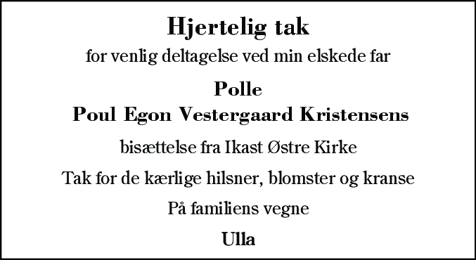 Dødsannonce for Poul Egon Vestergaard Kristensen