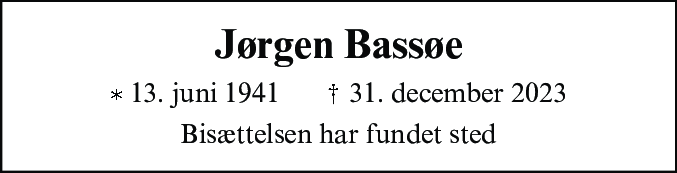Dødsannonce for Jørgen Bassøe
