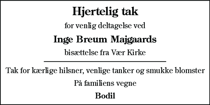 Dødsannonce for Inge Breum Majgaard