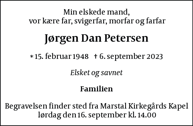 Dødsannonce for Jørgen Dan Petersen