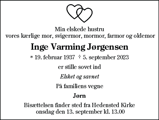 Dødsannonce for Inge Jørgensen