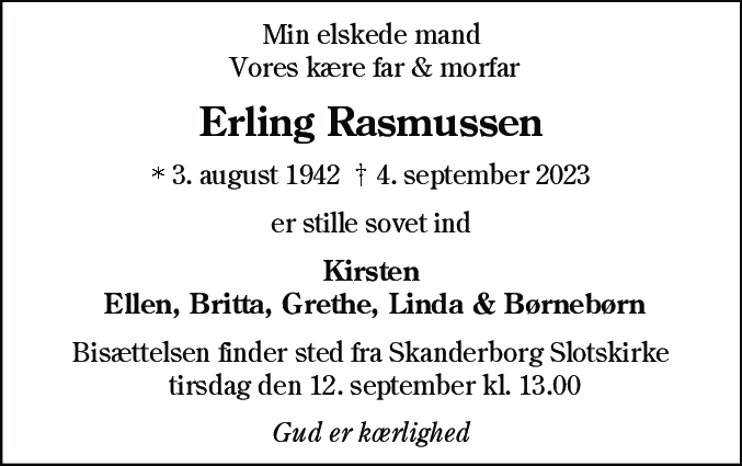 Dødsannonce for Erling Rasmussen