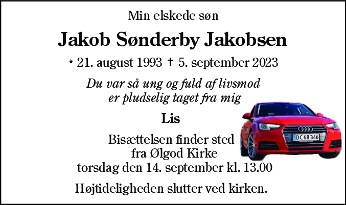 Dødsannonce for Jakob Sønderby Jakobsen