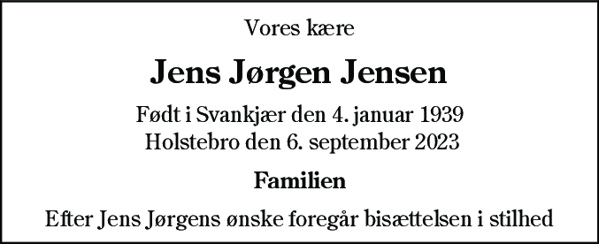 Dødsannonce for Jens Jørgen Jensen