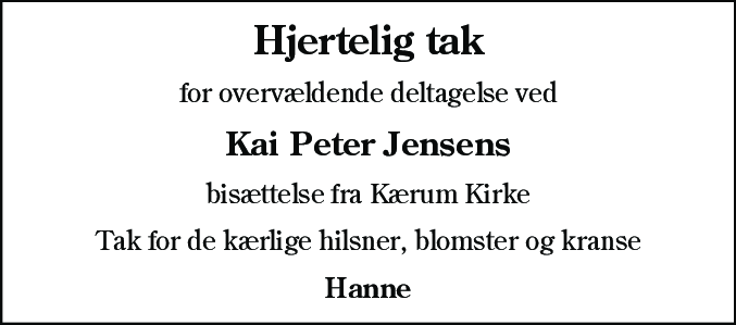 Dødsannonce for Kai Peter Jensen