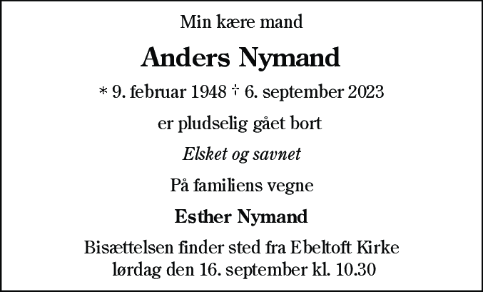 Dødsannonce for Anders Nymand