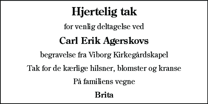 Dødsannonce for Carl Erik Agerskov