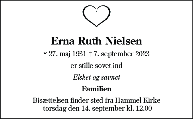 Dødsannonce for Erna Ruth Nielsen