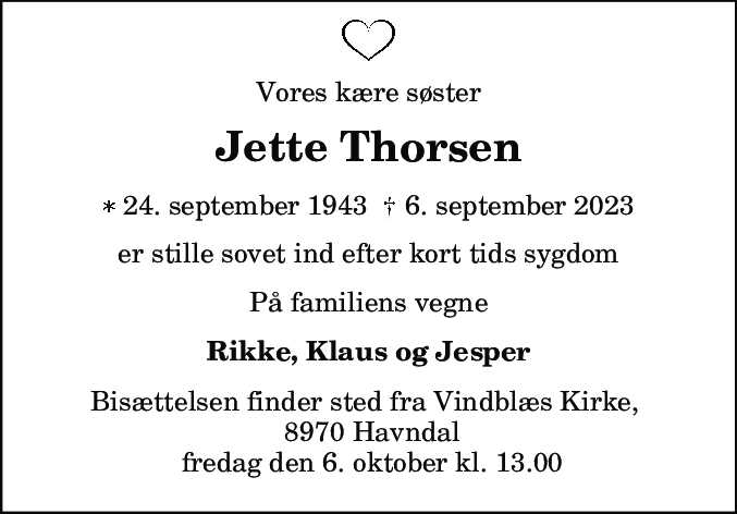 Dødsannonce for Jette Marianne Hedegaard Thorsen