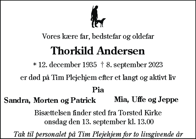 Dødsannonce for Thorkild Andersen