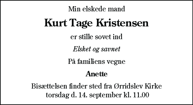 Dødsannonce for Kurt Tage Kristensen