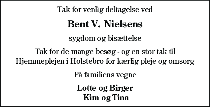 Dødsannonce for Bent Vilfred Nielsen