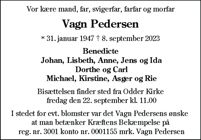 Dødsannonce for Vagn Pedersen