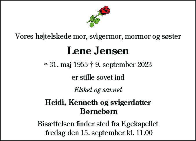 Dødsannonce for Lene Martine Jensen