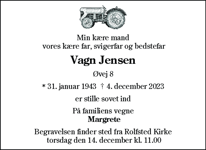 Dødsannonce for Vagn Jensen