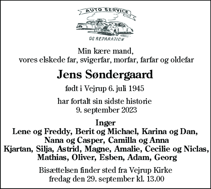 Dødsannonce for Jens Søndergaard