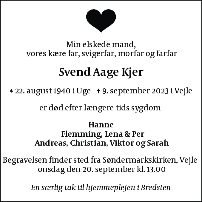 Dødsannonce for Svend Aage Kjer