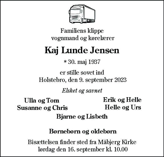 Dødsannonce for Kaj Lunde Jensen