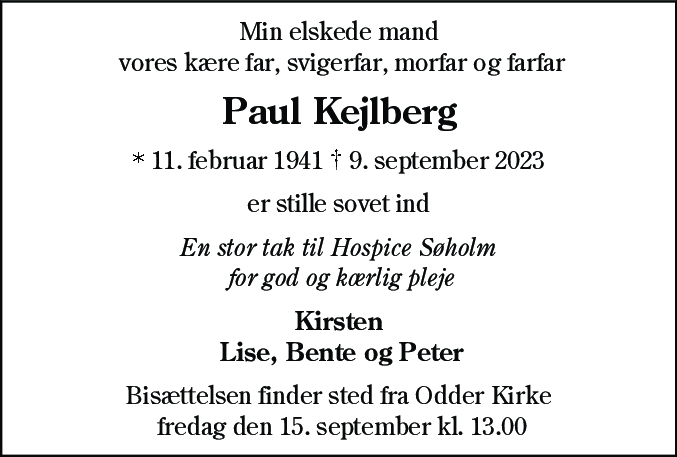 Dødsannonce for Paul Kejlberg