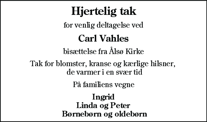 Dødsannonce for Carl  Vahle