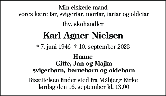 Dødsannonce for Karl Agner Nielsen