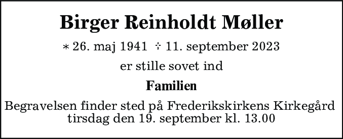 Dødsannonce for Birger Reinholdt Møller