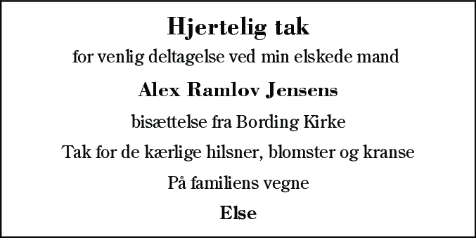 Dødsannonce for Alex Ramlov Jensen