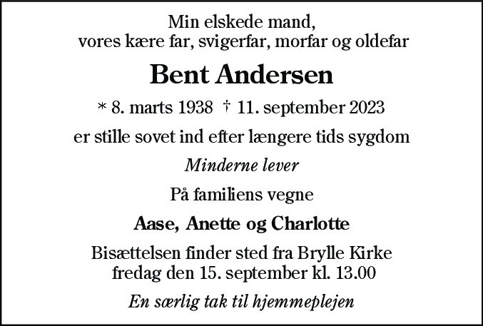 Dødsannonce for Bent Andersen