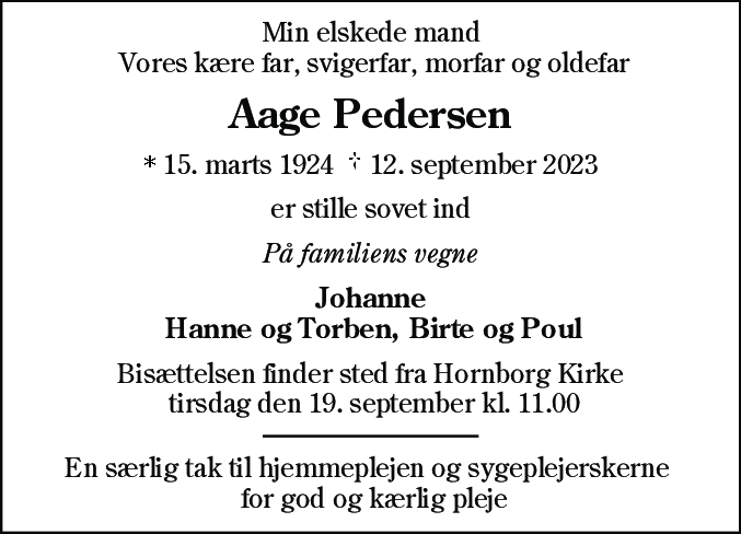 Dødsannonce for Aage Pedersen