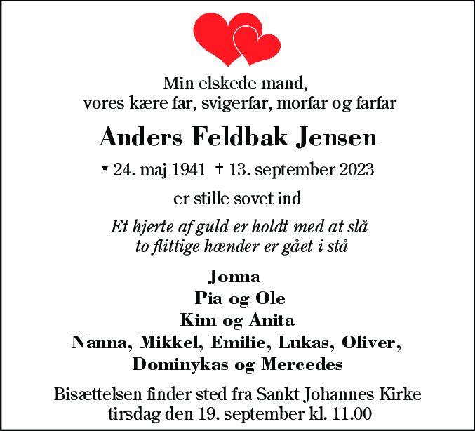 Dødsannonce for Anders Feldbak Jensen